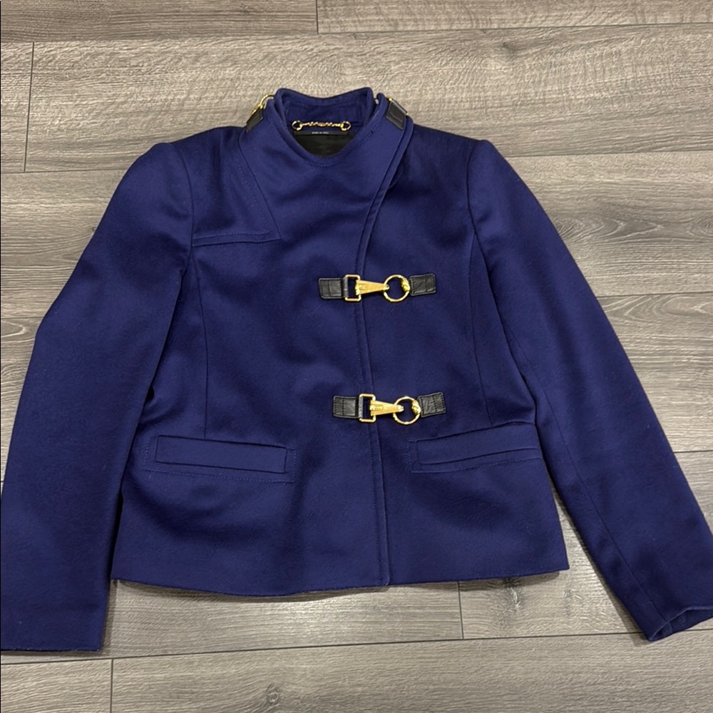 Navy Blue Women's Jacket with Gold Accents